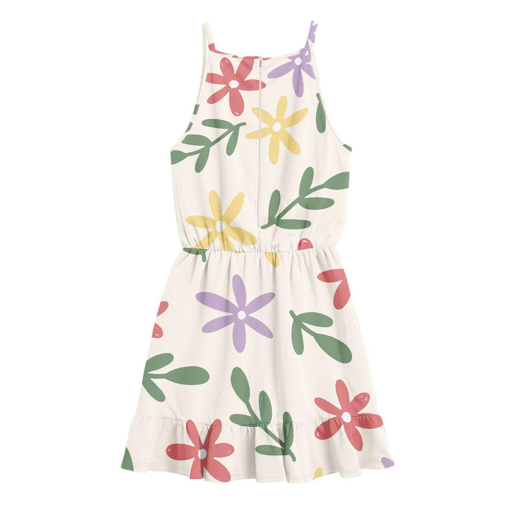 Abito Estivo Casual da Bambina con Scollo Rotondo, Monocolore e Senza Maniche