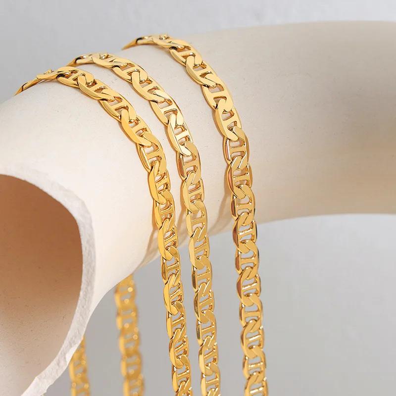 925 Sterling Copper Necklace 6mm Flat Day Chain Necklace Bracelet Zircon Gifts for Men and Women 20cm/45-60cm 18K Gold