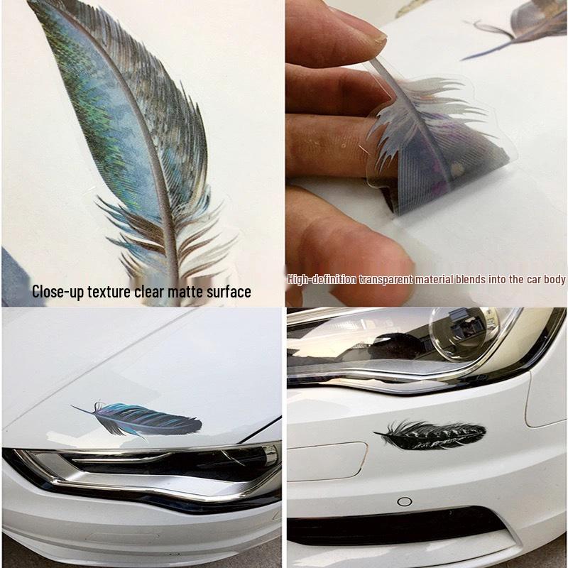 3D Reflective Feather Car Door & Body Stickers: Scratch Cover & Creative Decoration