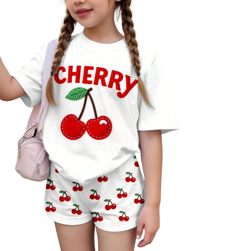 Children's Casual Short-sleeved Printed Short-sleeved Top And Shorts Two-piece Set