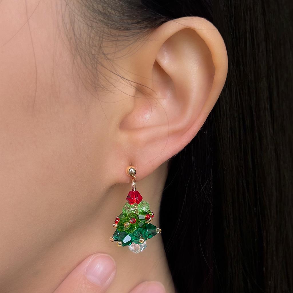Childlike Christmas Bow Tree Earrings - Creative Handmade Style for Women