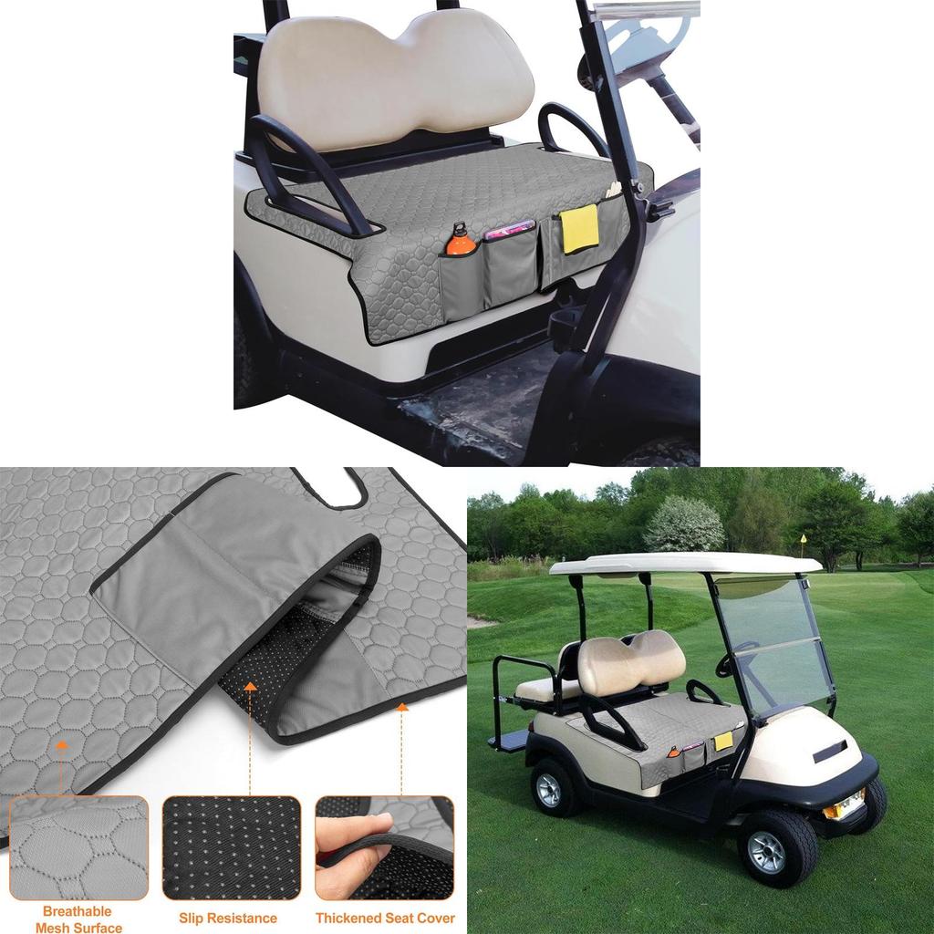Golf Cart Seat Cover With Four Front Pockets And Nonslip Base For Outdoor Golfing