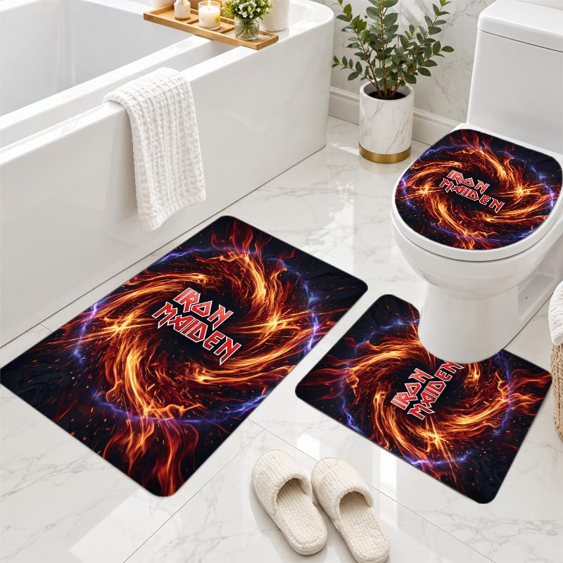 3Pcs Flannel Toilet Mat Set Iron Maiden Bathroom Rug Non Slip Bath Carpet Home Decor