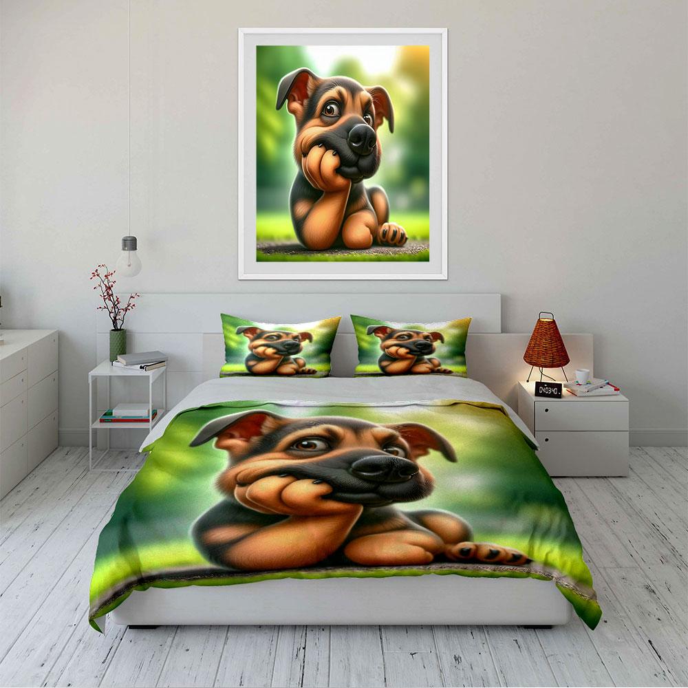 Cute Cartoon Puppy Design Bedding Duvet Cover Set (1*Duvet Cover 2*Pillowcases, Without Duvet Insert)