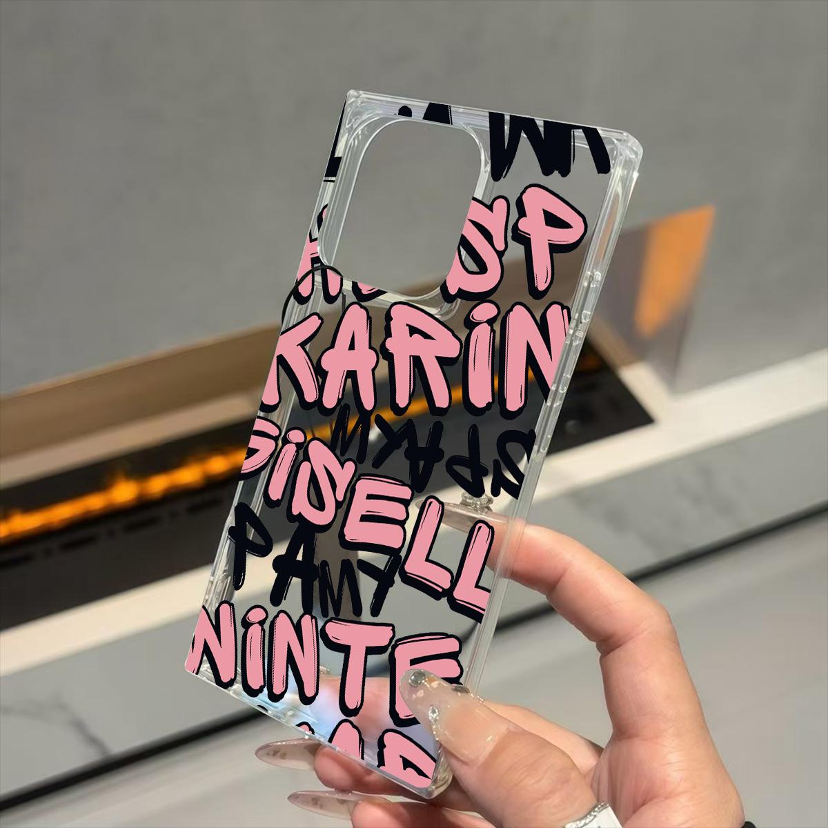 

Transparent Square Back Tube Case Casing Protection For iPhone 11 12 15 Plus 14 Pro Max 13 16 ProMax Anti-Oxygen,English graffiti Pattern iphone 11 ProMax