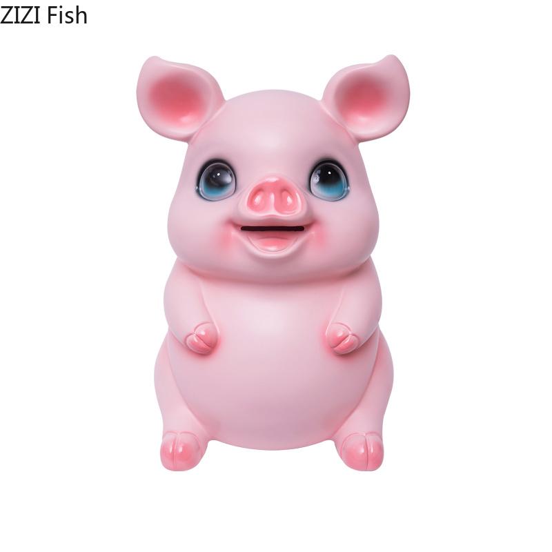 Cute Cartoon Pig Child Savings Jar Creative Piggy Bank Desk Decoration Ornaments Animal Resin Sculpture Room Aesthetic Decor