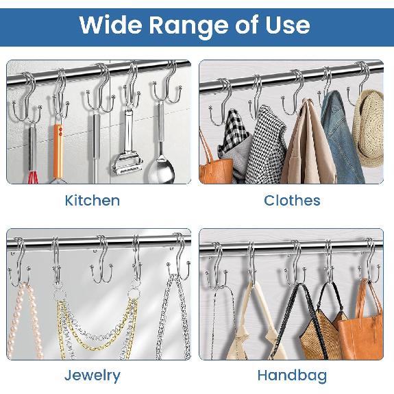 Chrome Shower Curtain Hooks Double Sided,Rust Proof Double Shower Curtain Rings for Bathroom Shower Rods, Anti-Drop Double Shower Rings for Curtain,