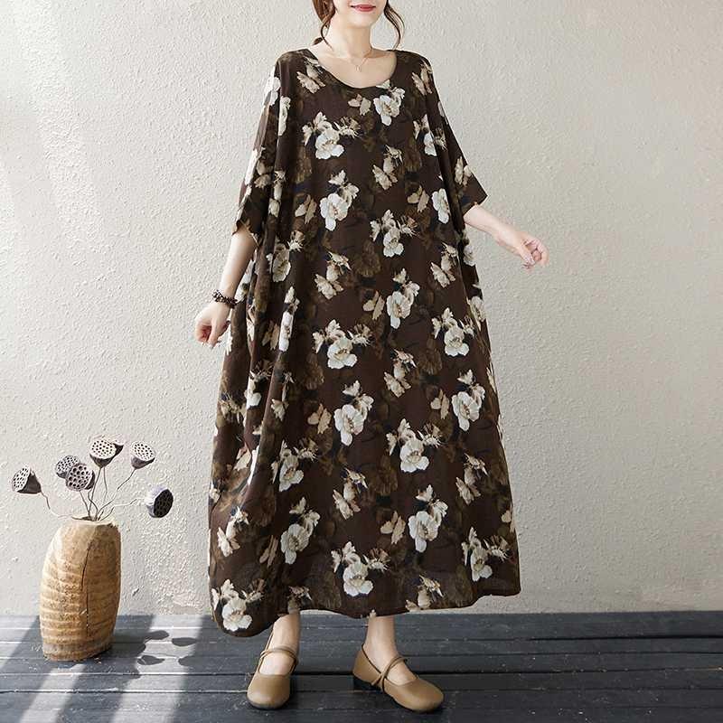 Summer Vintage Loose Cocoon Dress Round Neck Skirt