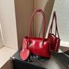 Solid Color Glossy Black Shoulder Bag Korean Style Small Square Bag French Underarm Bag  Girls