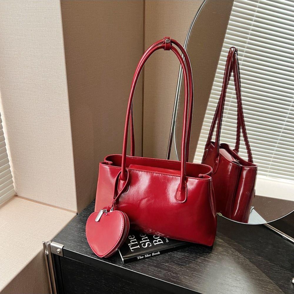 Solid Color Glossy Black Shoulder Bag Korean Style Small Square Bag French Underarm Bag Girls