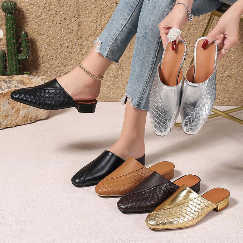 Neue Damen-Taschen-Kopf-Slipper rutschfeste Übergrößenschuhe beliebt in Europa und Amerika 2025 goldene flache coole Slipper Damen