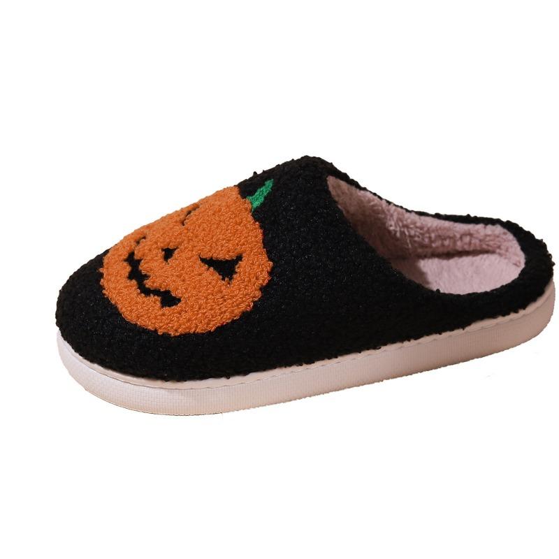 Winter Smiley Cotton Slippers Thick-soled Winter Household Indoor Non-slip Halloween Pumpkin Slippers Female Winter