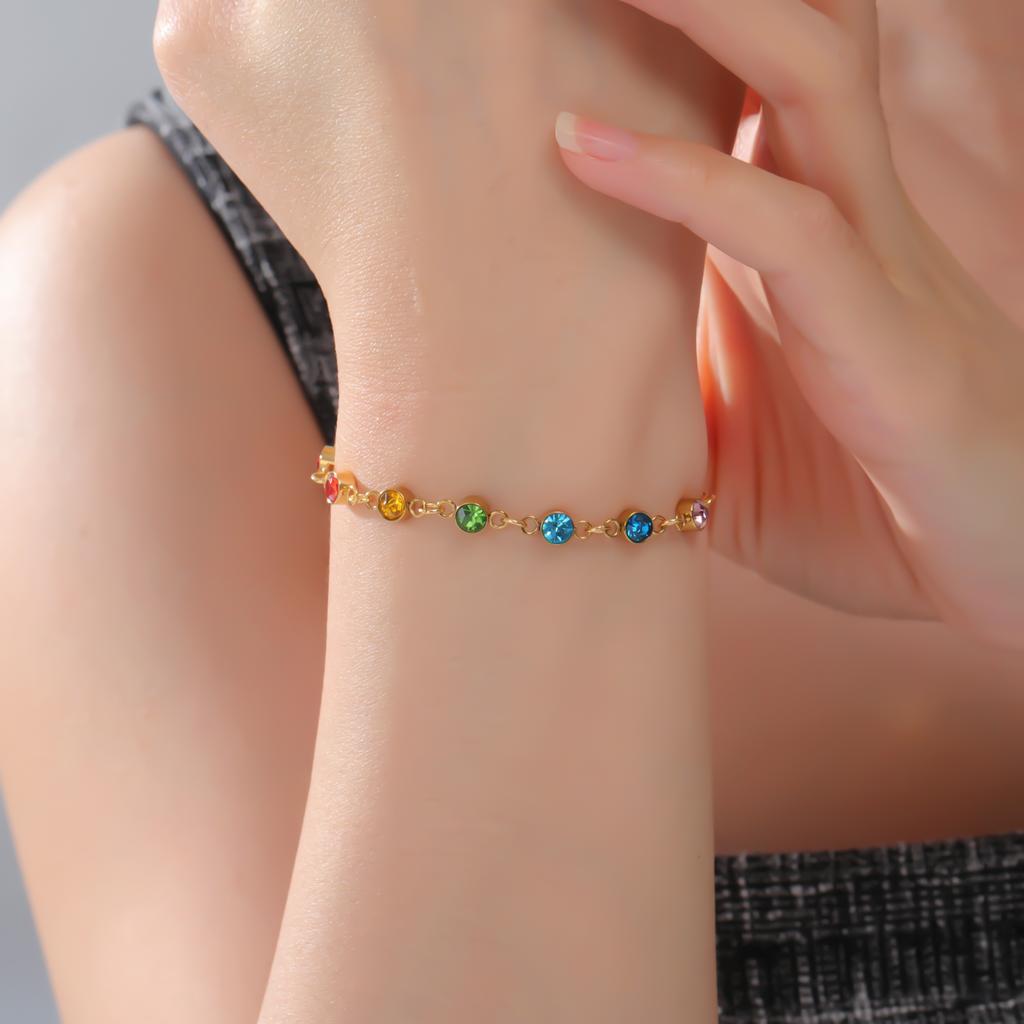 7 Rhinestones Chakra Yoga Charm Bracelet Stainless Steel Gold Hand Bracelets Women Spiritual Jewelry Birthday Gift