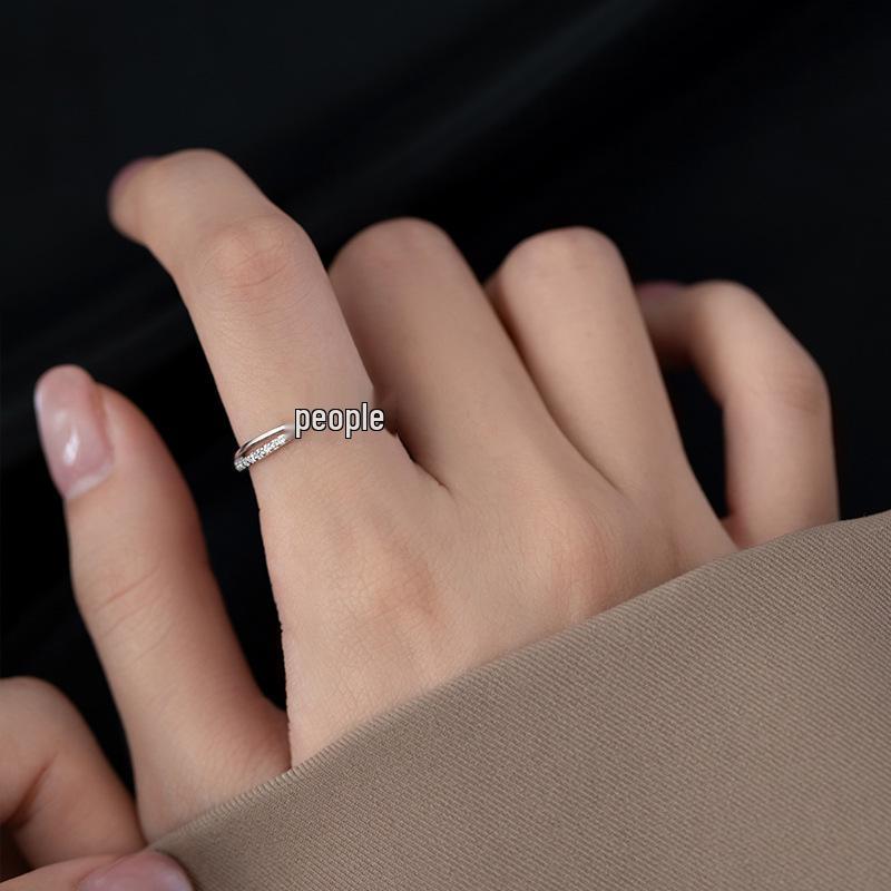 Exquisite Gold Open Ring: Japanese & Korean Style, Diamond-Studded Thin Band, Stackable & Elegant Finger Jewelry