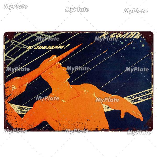 Vintage Russian Metal Sign Plaque Tin Sign CCCP Plate Wall Decor For Bar Club Man Cave The Space Race Poster