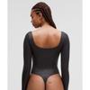 Lululemon Wundermost Ultra Soft Nulu Square Neck Long Sleeve Bodysuit  Shine Luxe Shine Foil Print Black