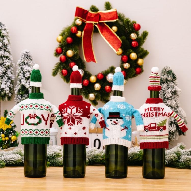 Handmade Christmas Themed Knitted Bottle Cover Festival Champagne Decoration Soft Protective Sleeve For Wine Gifts