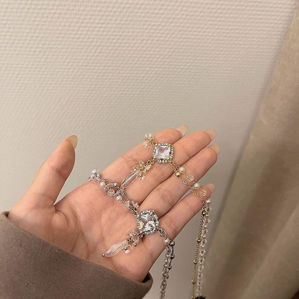 Flower Chinese Style Eyebrows Pendant Hair Accessories Crystal Head Chain New Year Side Clip