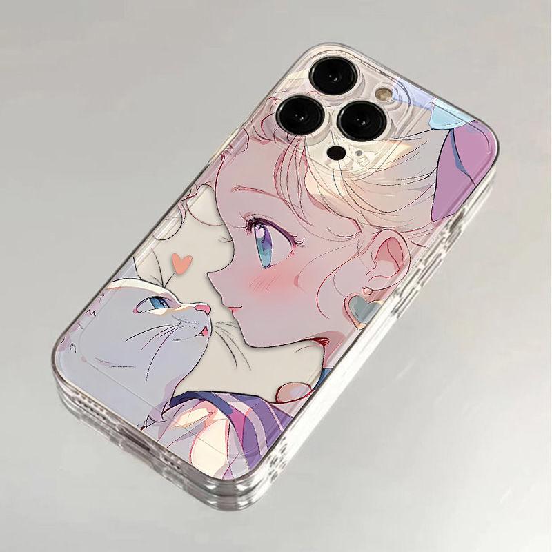Cat and Girl Applicable iPhone17promax Apple 16 Mobile Phone Case 14/13 Transparent 15 All-inclusive X Anti-drop