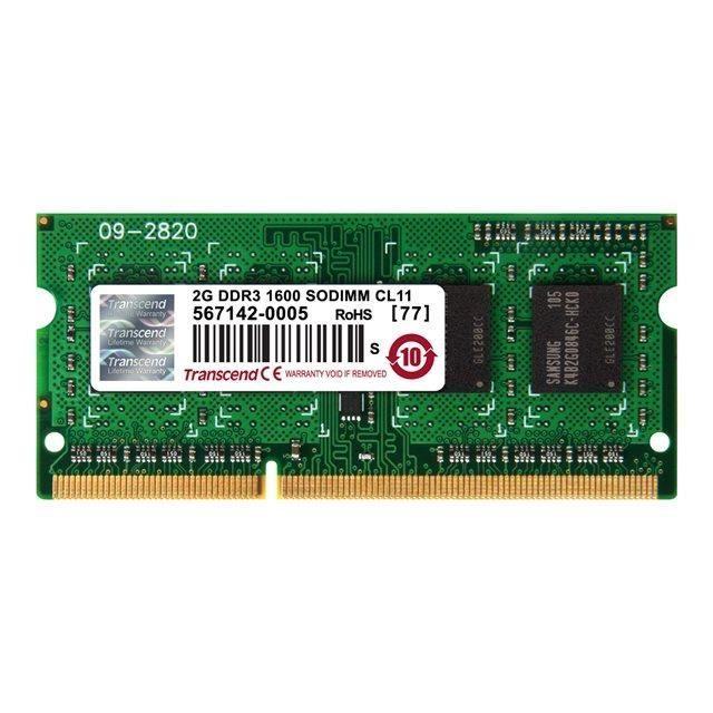 Mémoire DDR3 Transcend 2 Go SO DIMM 204 broches - Vitesse de 1600 MHz - Compatible avec Dell, HP et Lenovo