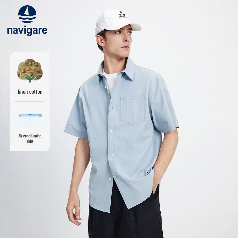 

Navigare Мужская повседневная рубашка с коротким рукавом из хлопка и льна 2XL/42