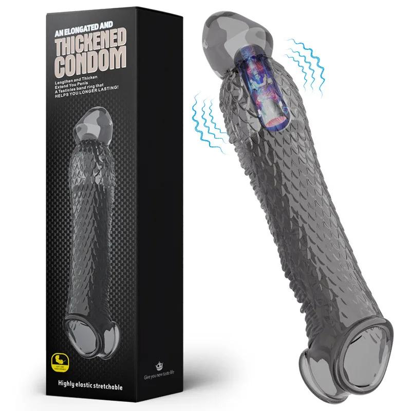 Penis Sleeve Extensions Condom Male Enlargement Delay Vibrators Clits Massager Cock Ring Vibrating Penis Cover Sex Toys For Men