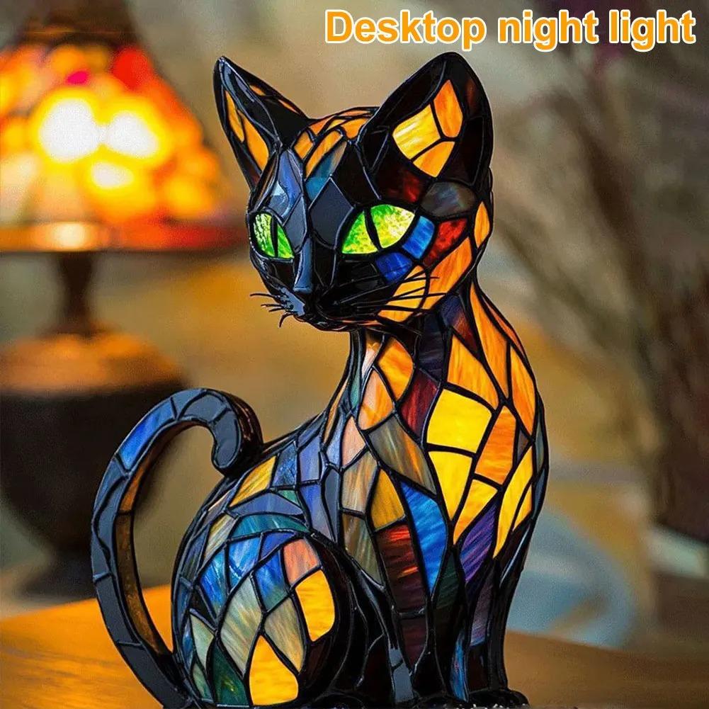 LED Animal Resin Table Lamp Dog Series Art Night Light 3D Stained Glass Cute Dog Bedside Lamp for Living Room Bedroom Decoration