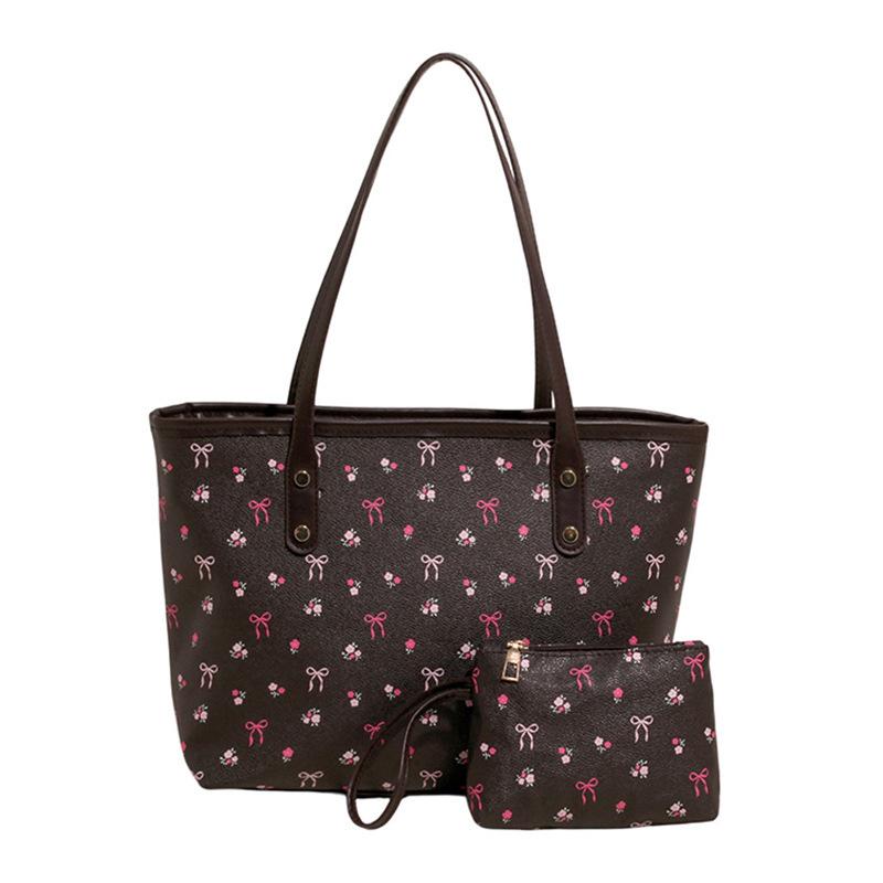 Popular large-capacity contrasting color bag women's 2025 new fresh cherry printed shoulder bag sweet wind student bag