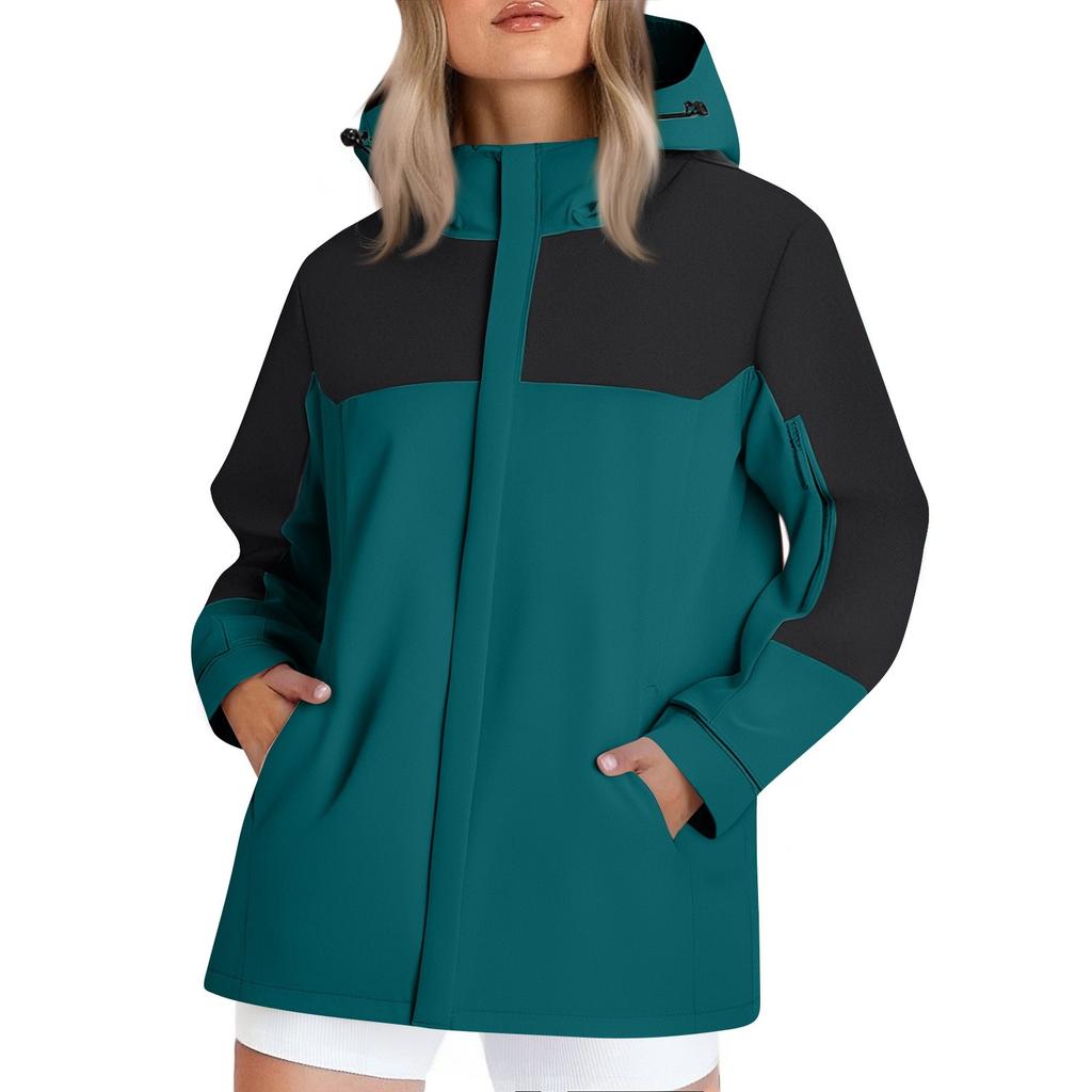 Women's Fashionable Color Blocked Long Sleeved Hooded Outdoor Thin Waterproof Running Sports Jacket, Submachine Jacket
