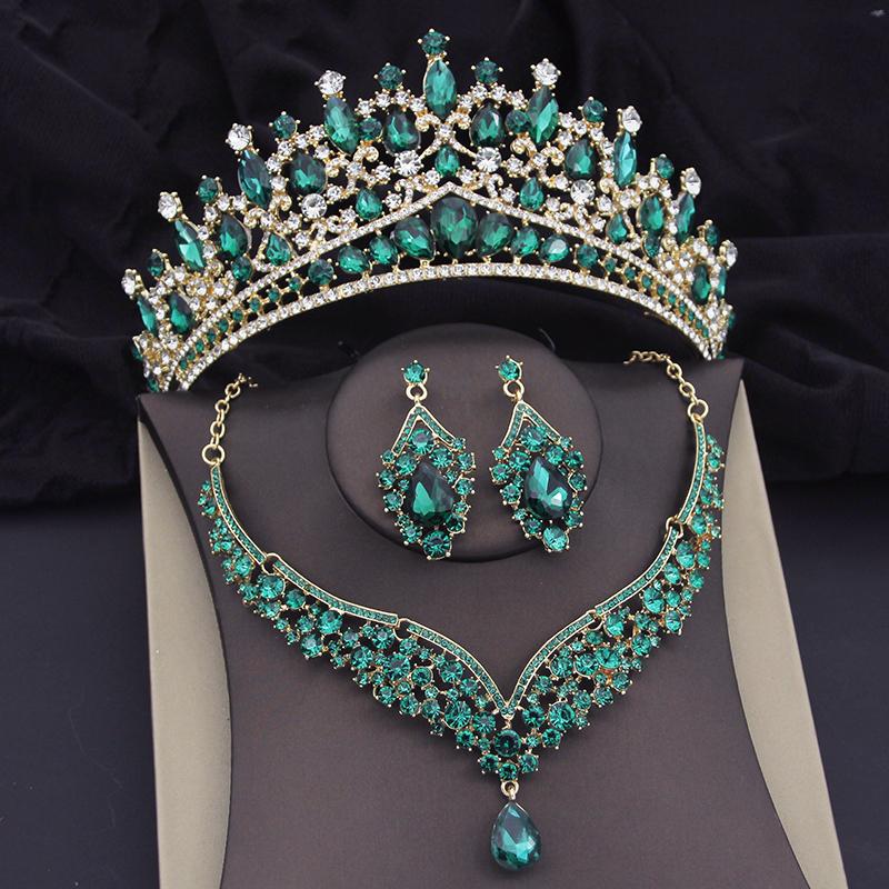 Luxury Blue Crystal Bridal Jewelry Sets for Women Tiaras Earring Wedding Set Birthday Crown Bride Necklace Dubai Jewelry Set