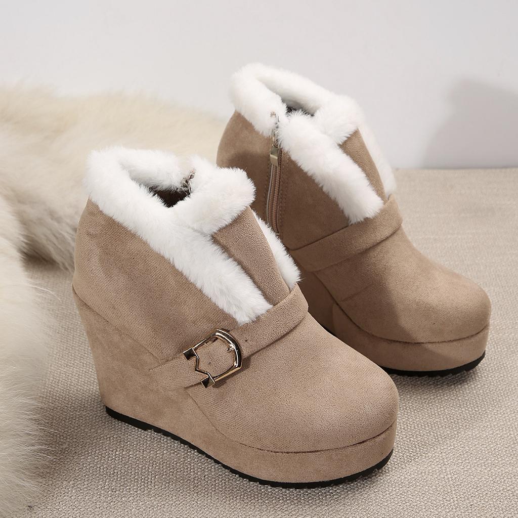 Fashion Big Size 36-43 Fashion New Round Toe Buckle Boots for Women Sexy Ankle Boots Platform Heels Sleeve Middle Barrel Banquet Suede