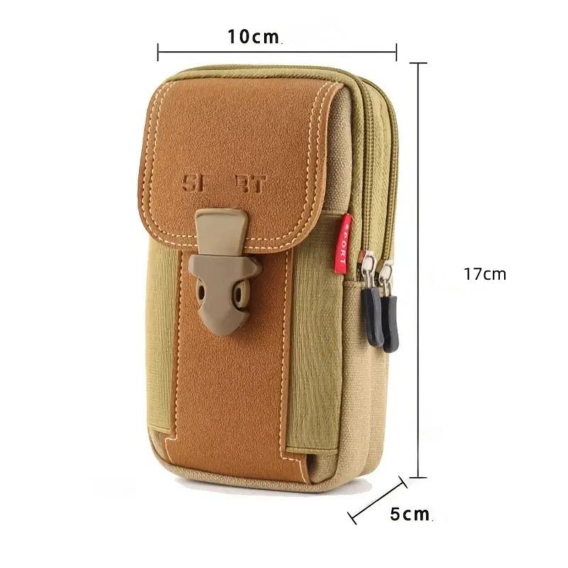 Men's Outdoor Leather Waist Bag: Mobile Phone Protective Case with Belt Loop and Coin Purse, Three-Layer Design.