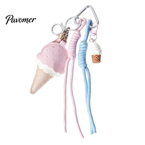 Lollipop Ornaments Faux Leather Ice Cream Pendant, Hanging Decoration Portable Keychain Charms with Braided Rope, Handbag Backpack Purse Bag