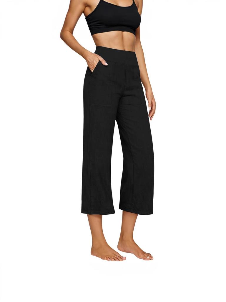 2026 Women's European Cotton Linen High-Waisted Wide-Leg Pants, Early Spring Fashion, Seven-Tenths Length.