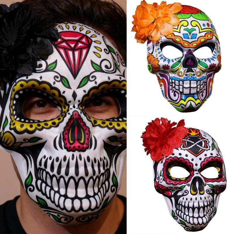 Day of The Deads Mask Sugar Skull Mask with Rose Decorations Masquerades Mask for Halloween Cosplay Party Costume Gifts