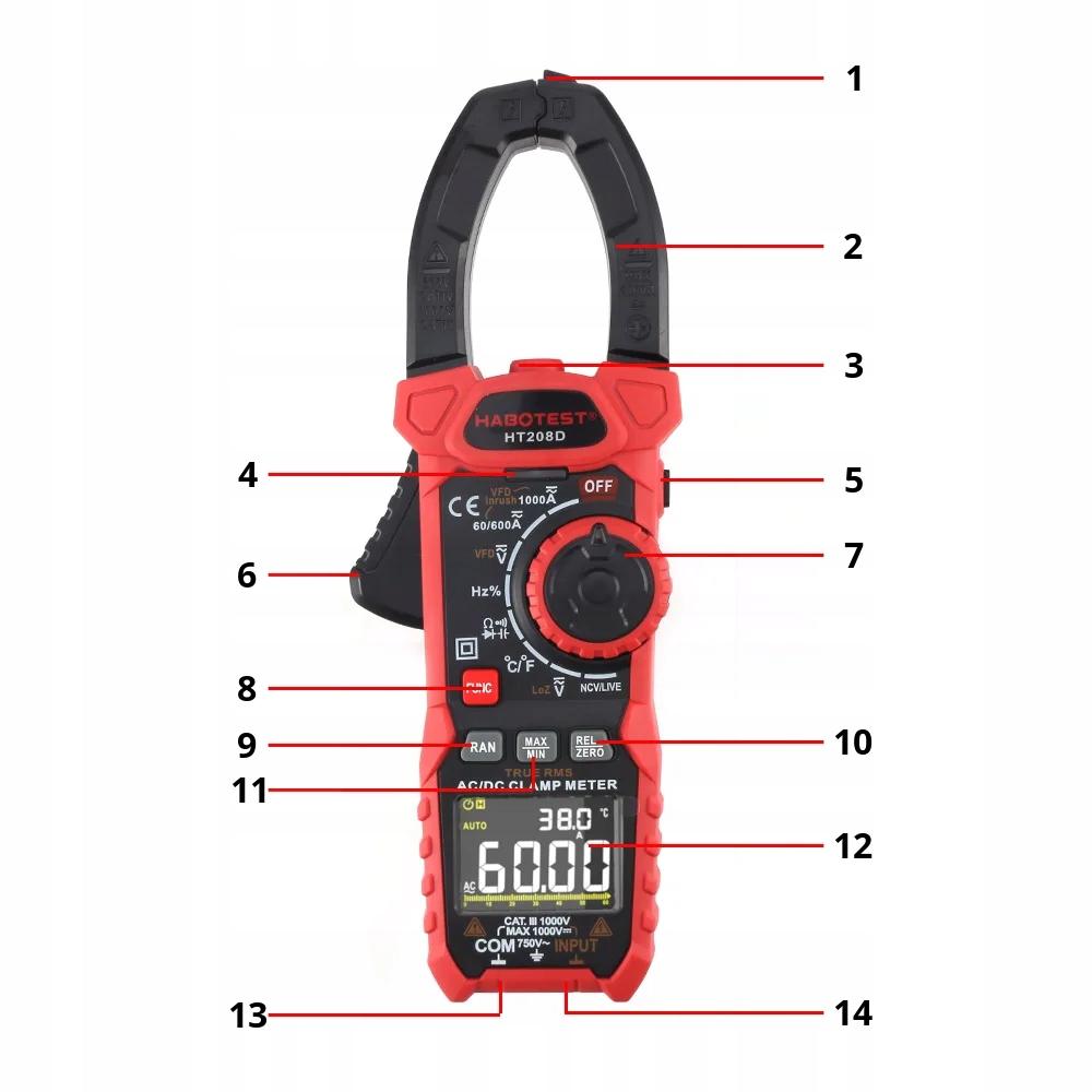 Multimeter Clamp Meter Lcd Display Led Flashlight Batteries Case Accessories