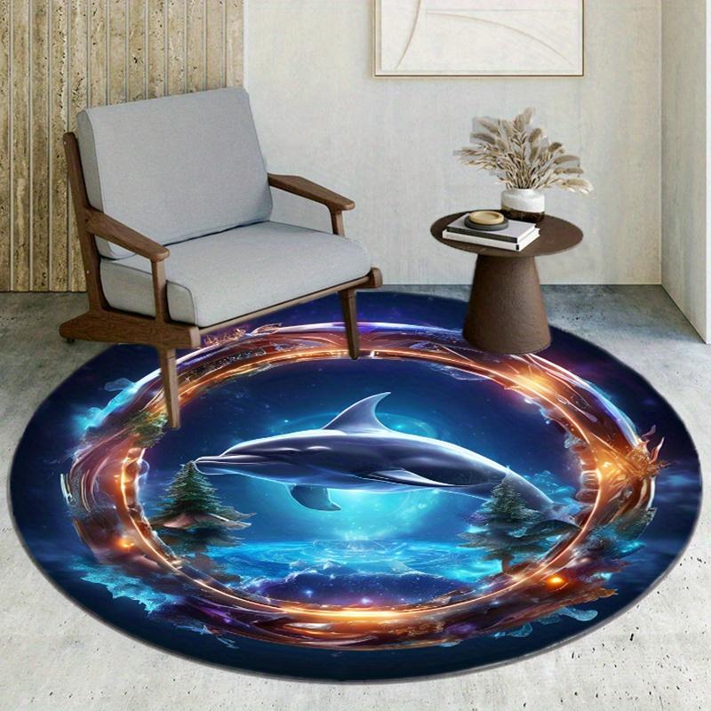 Dolphin Spacetime Dream Round Rug Nonslip Area Rug Office Chair Mat Carpet For Living Room Bedroom Home Decor