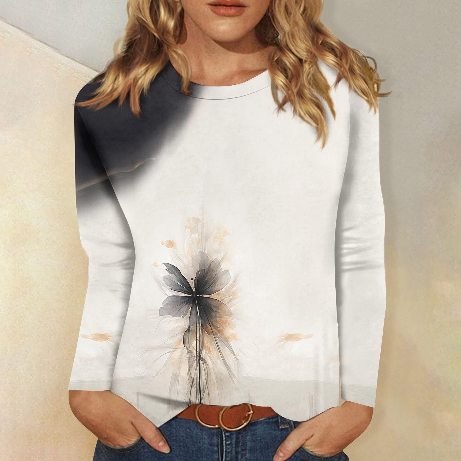 

Рубашки с длинным рукавом для женщин, милые футболки с графическим принтом, блузки, повседневные базовые топы больших размеров, пуловеры L бежевый