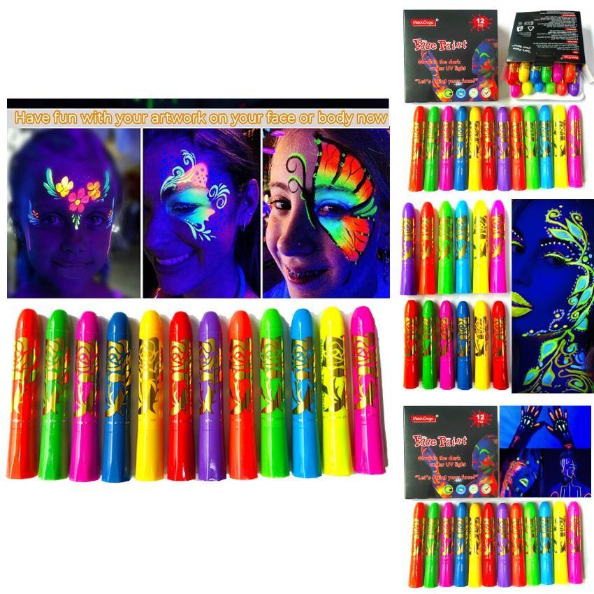 12pcs Noctilucent Human Body Painting Crayon Makeup Pigment For Halloween Costume Parties
