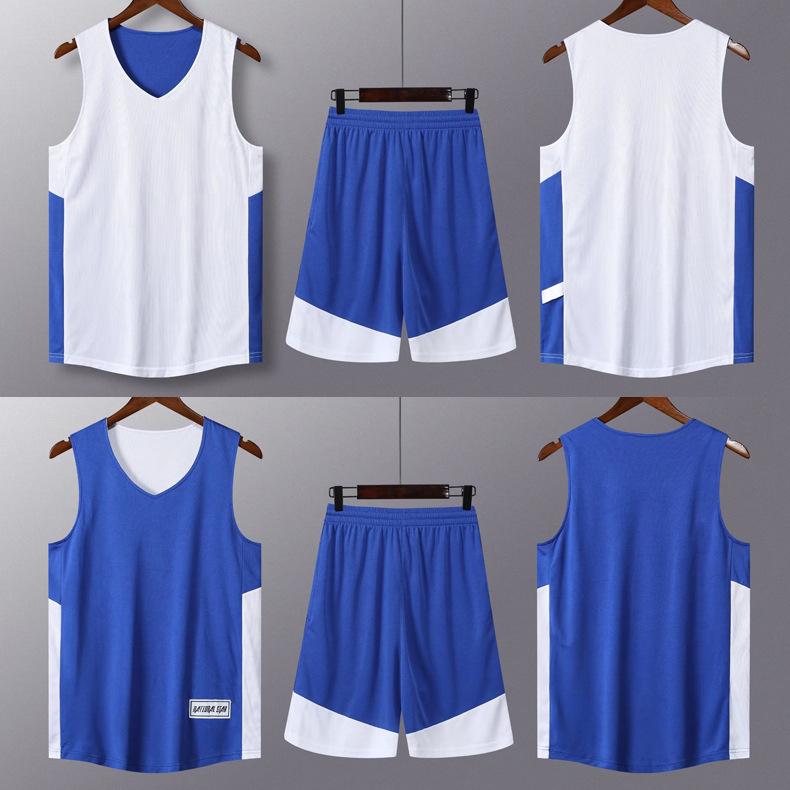 

Комплект двусторонней баскетбольной формы большого размера - Дышащий топ и шорты выше колена с влагоотводящим эффектом L королевский синий/белый