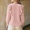 Damen Samt V-Ausschnitt Bluse mit Rüsche für Elegant