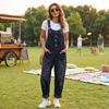 Women’s Loose Fit Denim Overalls Adjustable Strap Jumpsuit with Front Button Detail and Large Pockets Casual Sleeveless Bib Pants