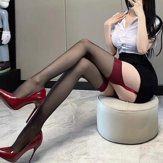 Women Pantyhouse Hollow Out Perspective Lace Over The Knee Anti-shrink Pornographic Skinny High Elasticity Thigh Stockings