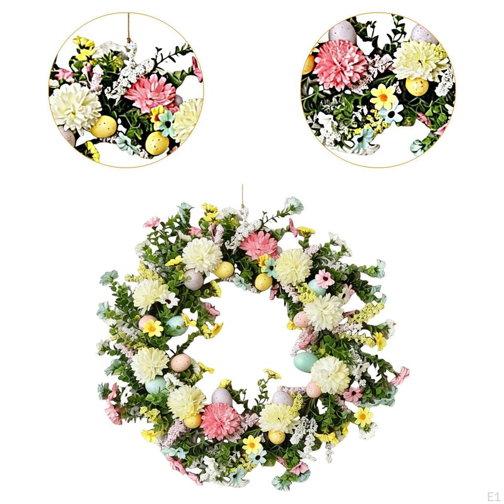 Easter Wreath with Colorful Eggs Artificial Flower Garland Compact Decoration for Farmhouse
