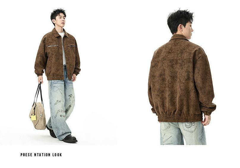 Men's Retro PU Leather Tie-Dye Motorcycle Jacket - Spring/Autumn 2026 Trend