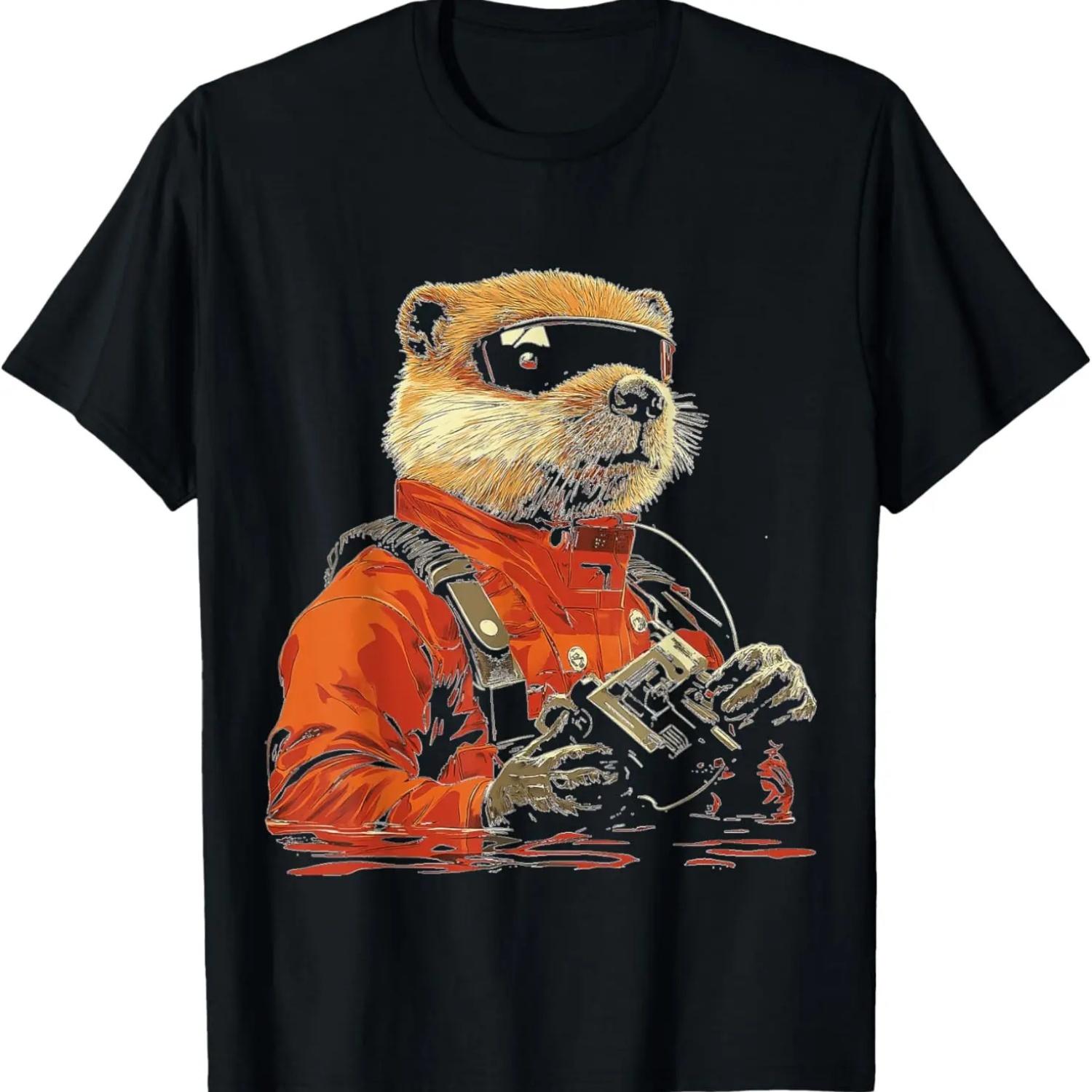 Искусство с мотивом бобра Футболка с бобром S чёрный