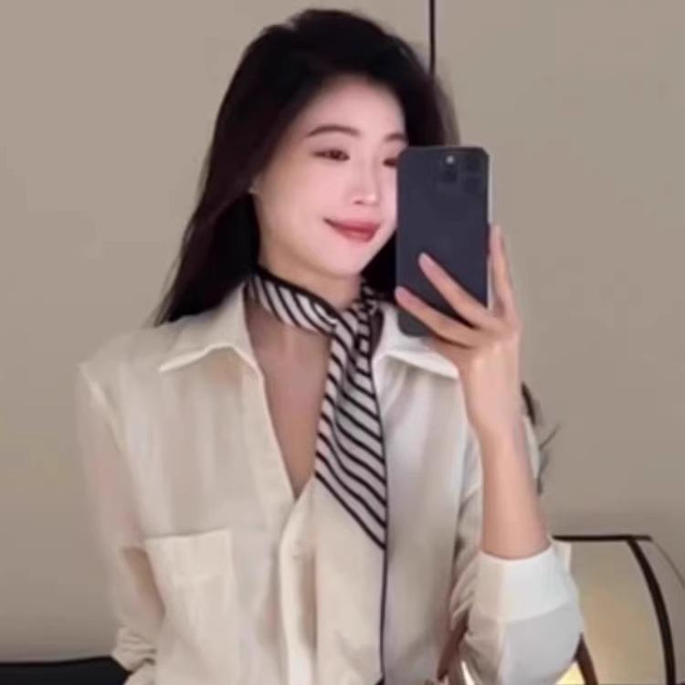 2025 Women's High-End Temperamental Striped Silk Neck Scarf – Stylish Long Neckband to Pair with Shirts