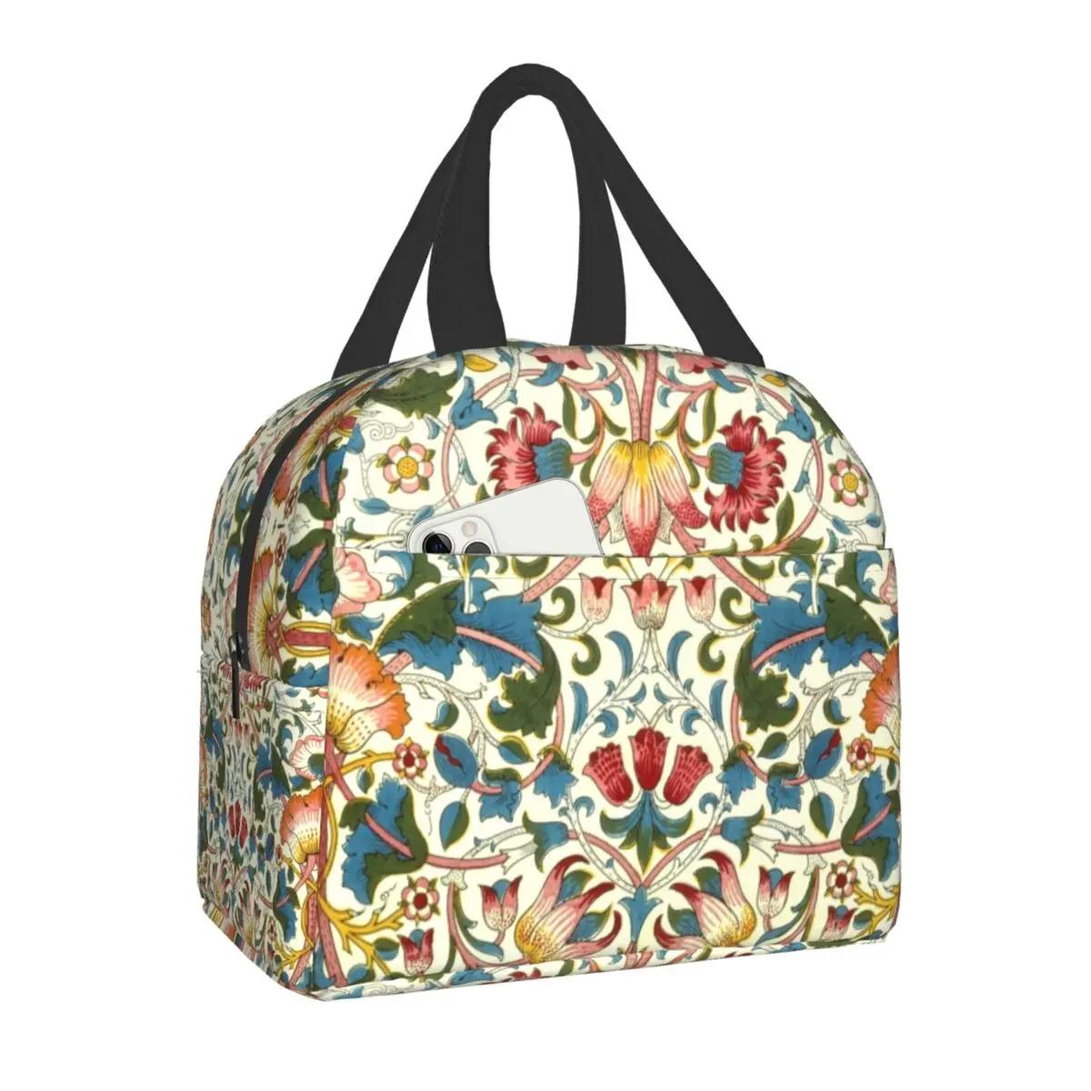 

William Morris Цветочный текстильный принт термоизолированная сумка для ланча женская портативная коробка для ланча для детей школьные многофункциональные сумки для еды 22x20x13CM оранжевый