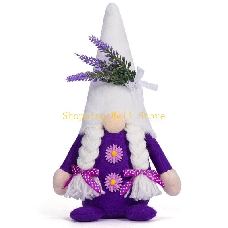 KX4B Eye Catching Lavender Gnomes Decors Handcrafts Figures for Spring and Summer