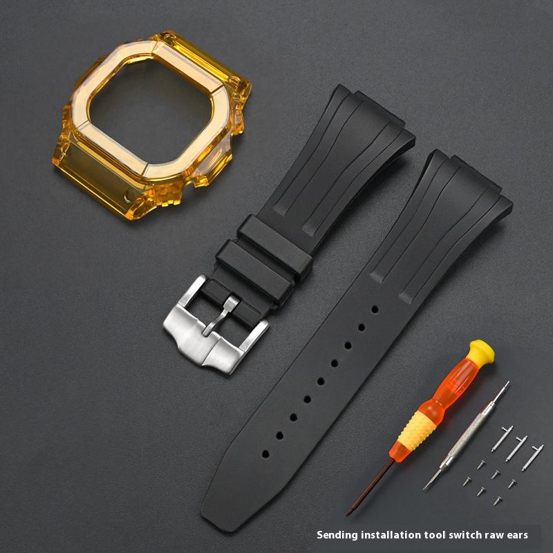 

Для CASIO DW5600/GW5610 Модифікація аксесуарів для годинника Ремінець для годинника з ТПУ + Корпус для годинника з ПК Водонепроникний зручний набір гумових браслетів for 5600 помаранчевий/чорний